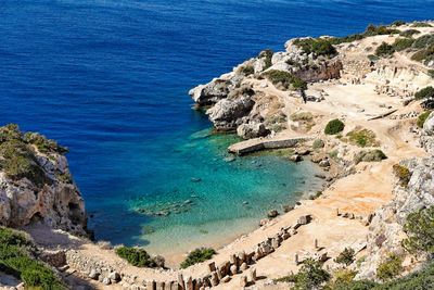 High angle view of rocks on beach