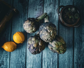 Directly above shot of fruits on table
