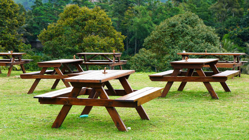 Empty outdoor mountain view caffe table in selective focus
