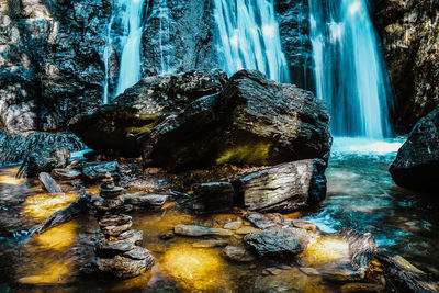 View of waterfall in forest