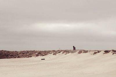 People on desert against sky