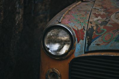 Close-up of abandoned car