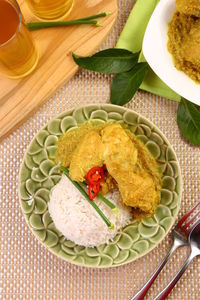 High angle view of food in plate on table