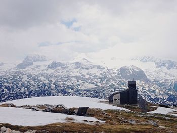 Scenic view of snowcapped mountain against sky