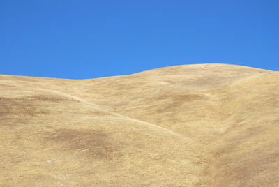 Scenic view of desert against clear blue sky