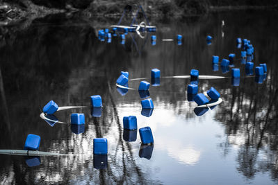 Reflection in blue water