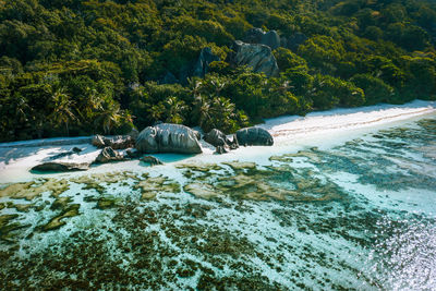 Aerial view of rock formation on beach