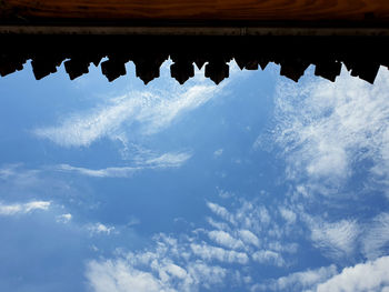 Low angle view of blue roof against sky