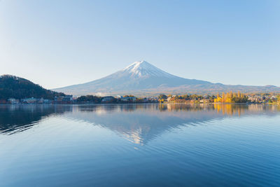 Scenic view of lake against blue sky