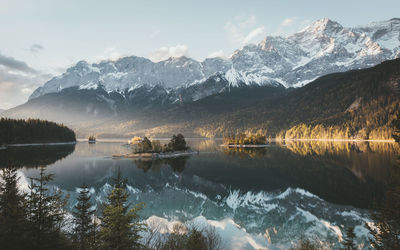 Crystal clear morning at lake eibsee in germany.