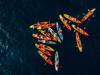 High angle view of boats in sea