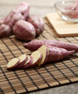 High angle view of sweet potato on table