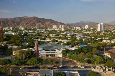 High angle view of buildings in city