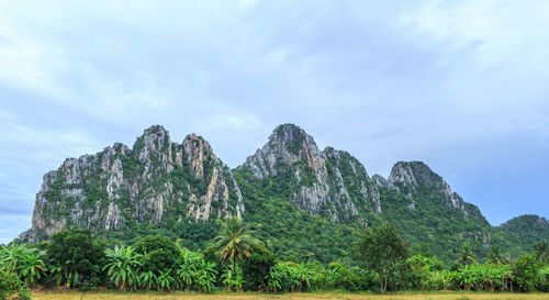 Scenic view of rocky mountains against sky