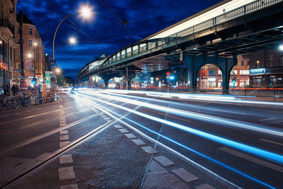 Light trails on city street at night