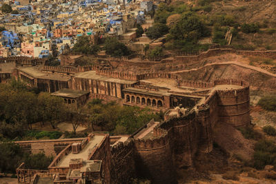 High angle view of buildings in city