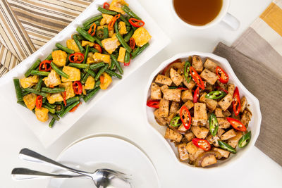 High angle view of salad in plate on table