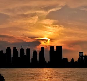 Silhouette buildings against sky during sunset