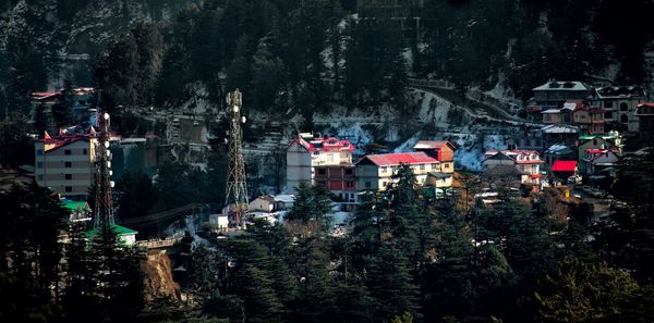 High angle view of buildings in city