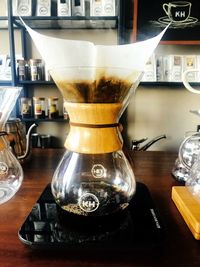 Close-up of coffee on table at home