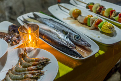 High angle view of fish on table