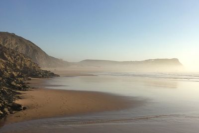 Scenic view of sea against clear sky