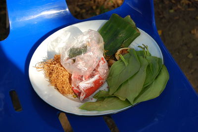 High angle view of meal served in plate