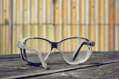 Close-up of eyeglasses on table