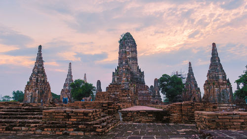 Low angle view of temple against sky during sunset