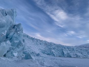 Scenic view of snowcapped landscape against sky