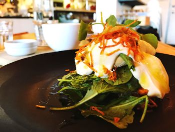 Close-up of food in plate on table