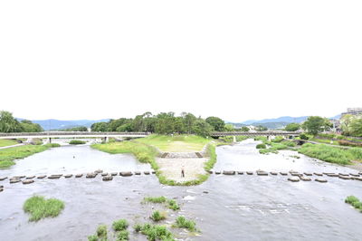Scenic view of lake against clear sky