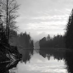 Scenic view of calm lake against cloudy sky