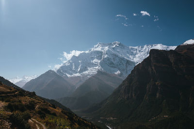 Scenic view of snowcapped mountains against sky