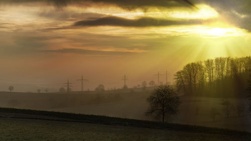 Scenic view of field against sky during sunset