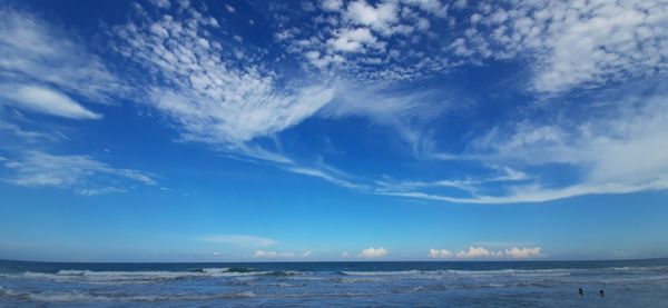 Scenic view of sea against blue sky