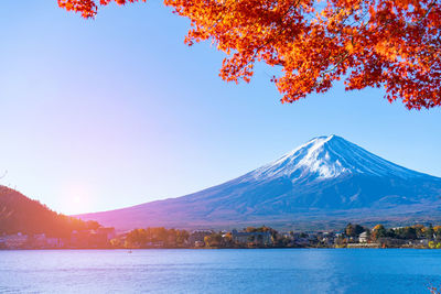 Beautiful landscape view of mountain fuji famous landmark at japan.