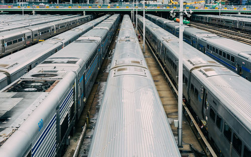 High angle view of trains at railroad station