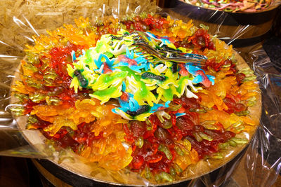 High angle view of multi colored vegetables for sale