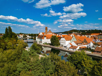 High angle view of townscape against sky