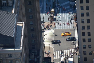 High angle view of city street and buildings