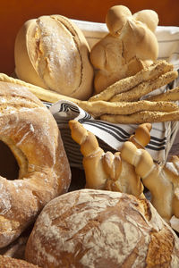 High angle view of bread in basket