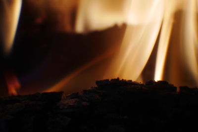 Close-up of fire in the dark