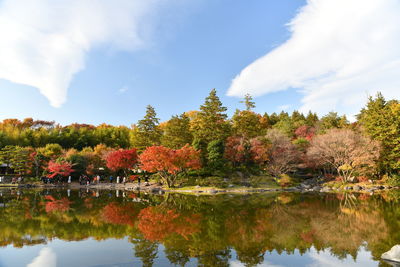 Reflection of trees in lake against sky during autumn