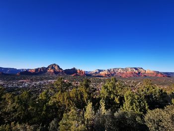 Panoramic view of landscape against clear blue sky
