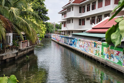 Cityscape pictures of bangkok alongside the canals next to the wat paknam temple