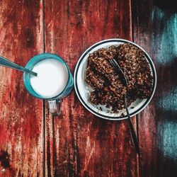 High angle view of breakfast on table