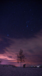 Silhouette person standing on field against sky at night