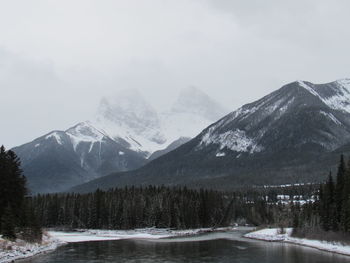 Scenic view of snowcapped mountains against sky during winter