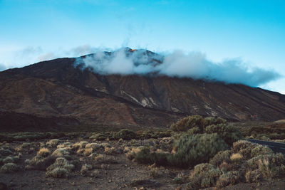 Scenic view of volcanic landscape against sky